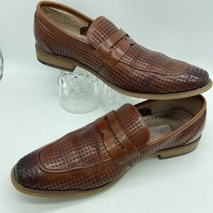 Stacy Adams Men's 9.5M Belfair Moc Toe Penny Loafer Cognac Leather Dress Shoes